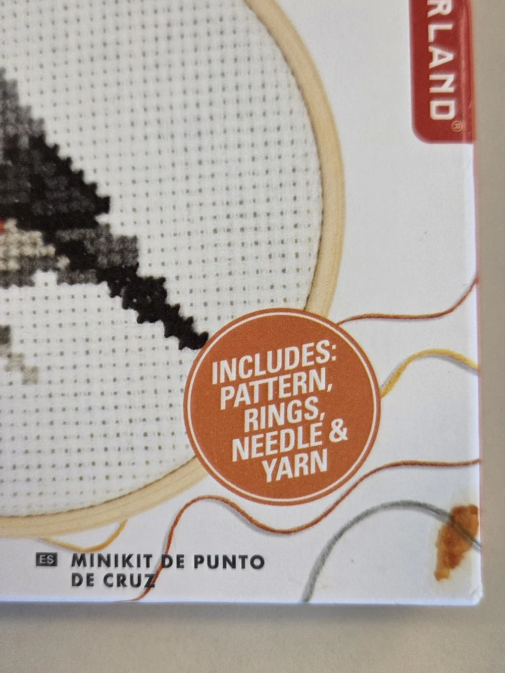 Kikkerland Mini Cross Stitch Embroidery Kit – Orange, Black, Gray, White